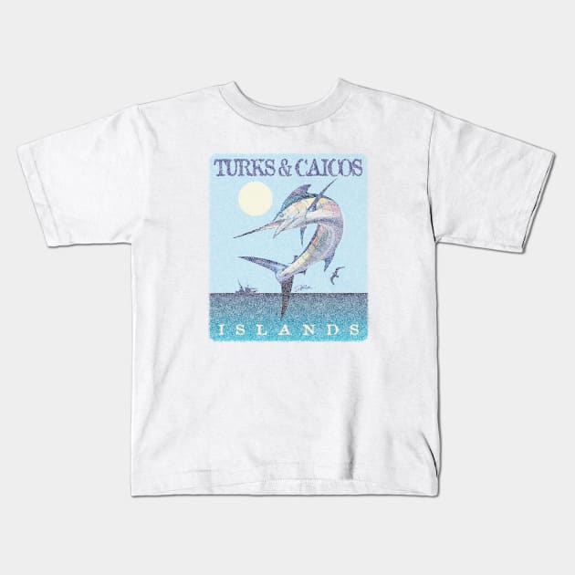 Turks & Caicos Islands Leaping Marlin (Distressed) Kids T-Shirt by jcombs